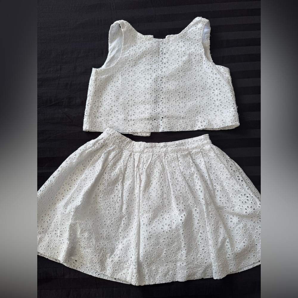 White Eyelet Crop Top and Skirt Set